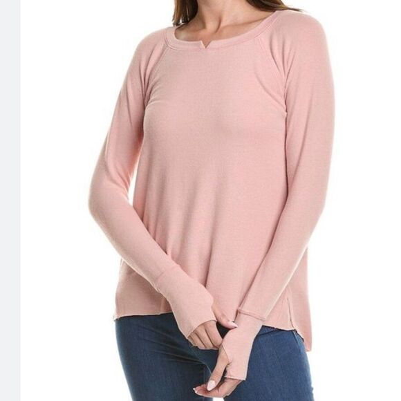 NWT Michael Stars Light Pink Relaxed Fit Crew Neck Long Sleeve Knotched Tee - Picture 1 of 5